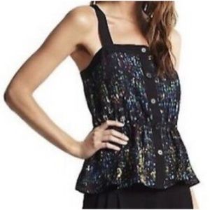 Derek Lam Peplum Top Nightshade Rio de Janeiro Black Multi Size L MSRP $295.00